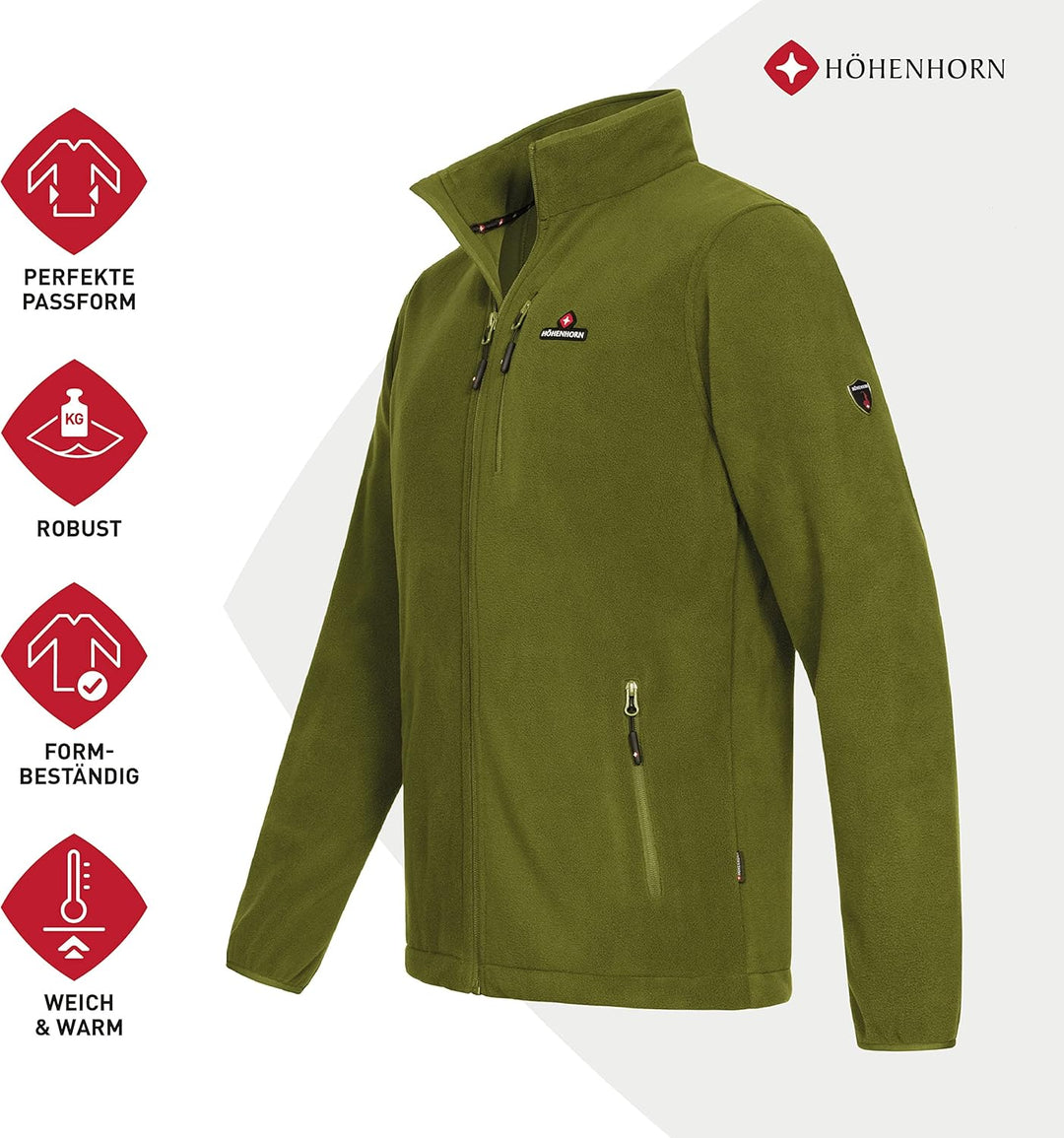 Höhenhorn Eigler Herren Fleece Jacke Full Zip Outdoor Wander Trekking, Grün