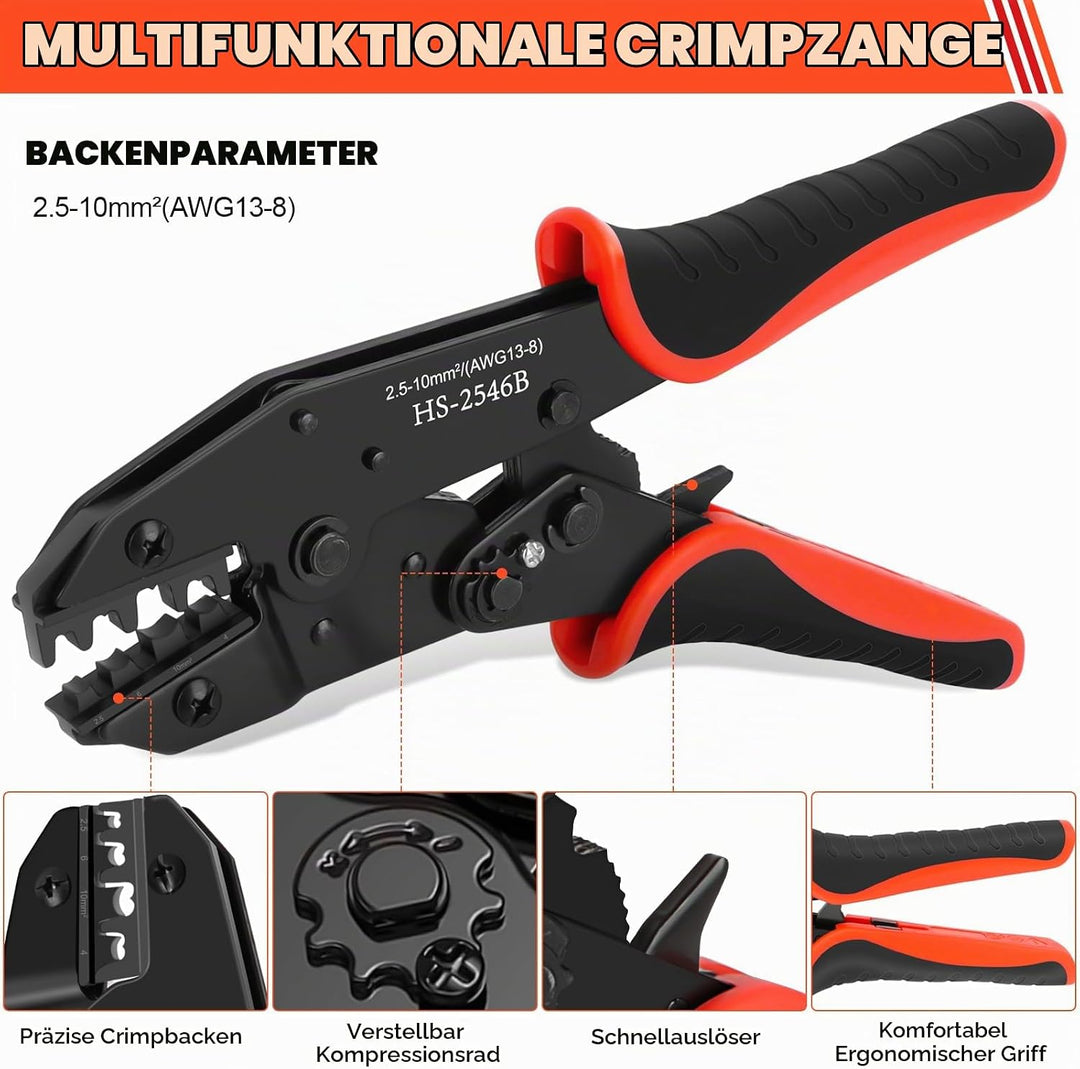 Solar Crimpzange Set, Crimpzange für 2.5-10mm² Solarpanel PV Kabel,6 Paar Kabelstecker(Nur für 10mm²