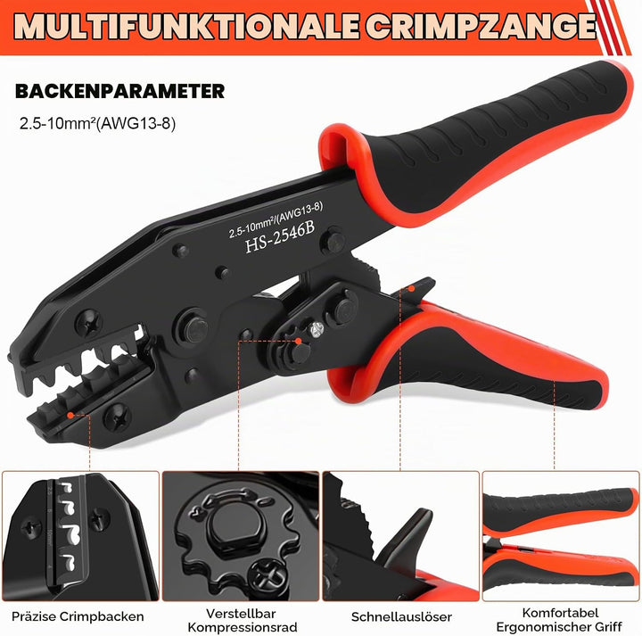 Solar Crimpzange Set, Crimpzange für 2.5-10mm² Solarpanel PV Kabel,6 Paar Kabelstecker(Nur für 10mm²