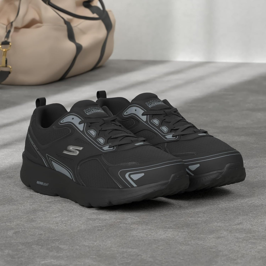 Skechers Herren Go Run Consistent Sneaker 39.5 EU Black Leather Synthetic Charcoal Trim, 39.5 EU Bla