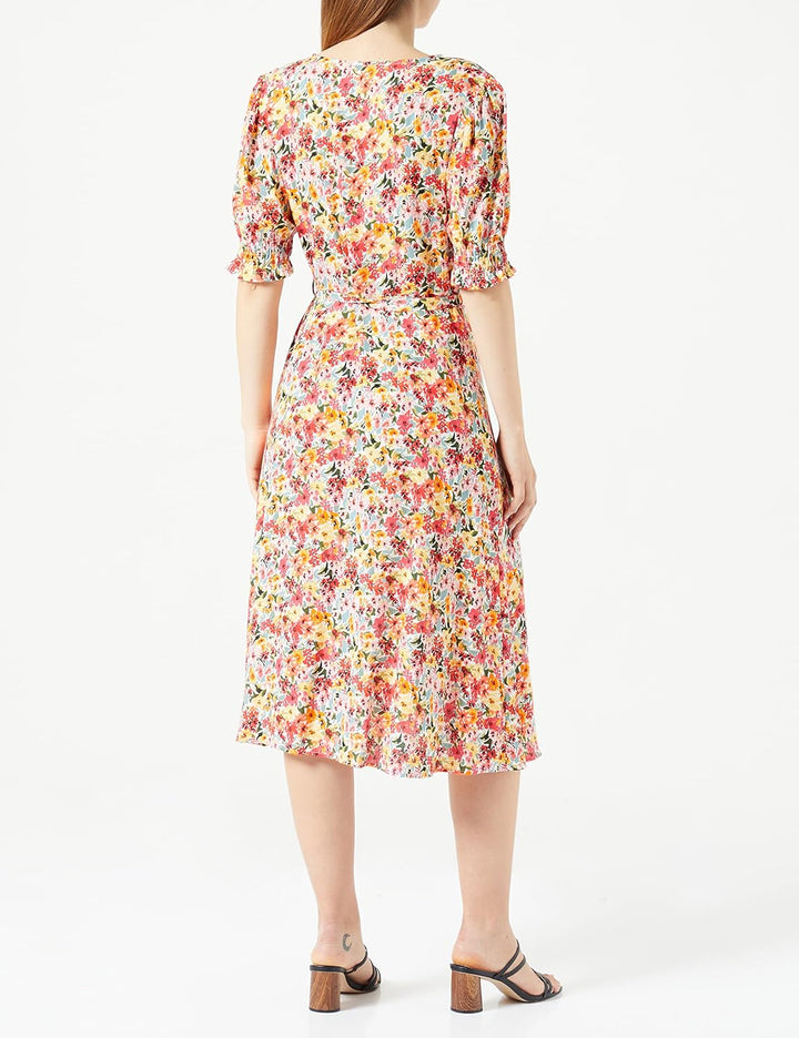 ONLY Damen Onlfrederikke Ss V-Neck Belt Dress Wvncs Blusenkleid XL Cloud Dancer/Aop:pink Aop, XL Clo