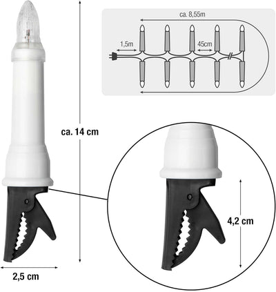 Hellum Lichterkette Kerzen Weihnachtsbaum, Kerzen Lichterkette aussen mit Clip, 20 Lichter, beleucht