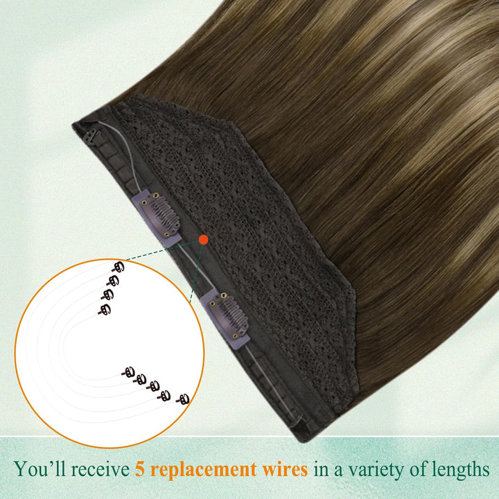 Easyouth Draht Extensions Echthaar Balayage Haarteil Extensions mit Draht Remy Wire on Extension Ech