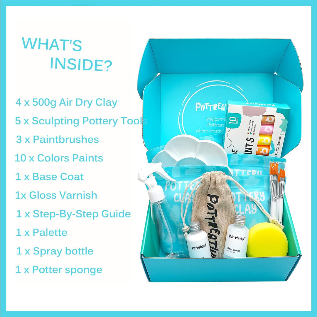 Weelens Tec Lufttrocknendes Ton Töpferkit für Anfänger DIY TonTöpferei Starter-Kit enthält lufttrock