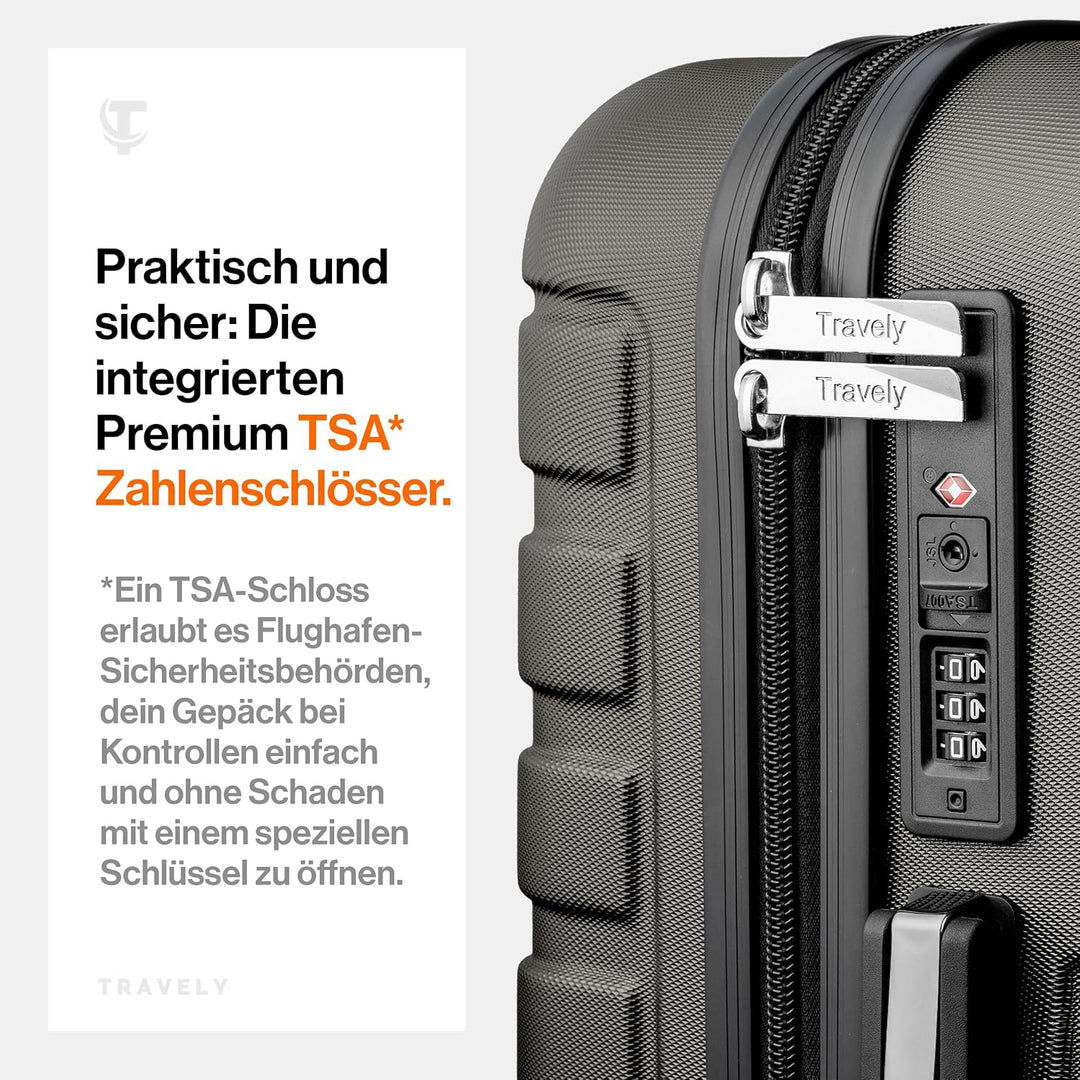 Travely Premium Koffer Set: 28", 24" & Handgepäck Koffer in einem Set. Mehr als 250L Volumen zusamme