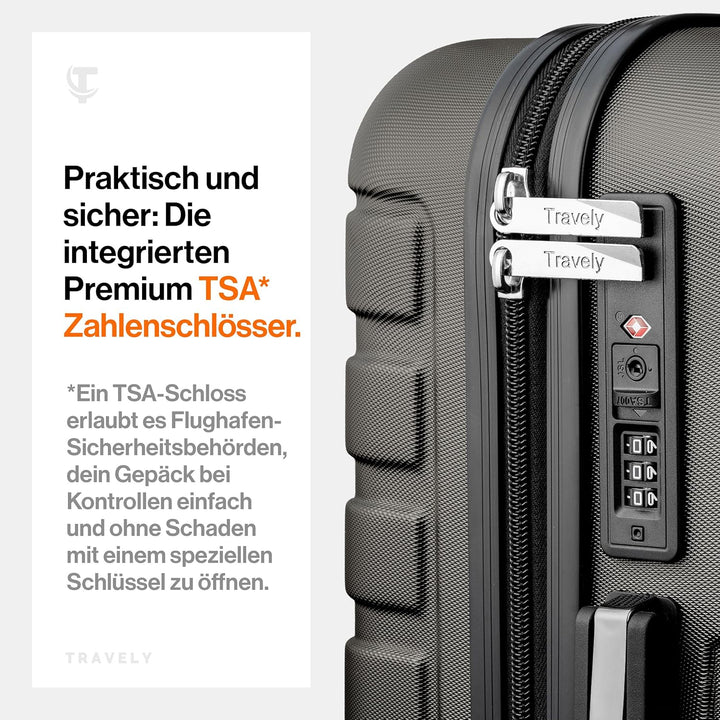 Travely Premium Koffer Set: 28", 24" & Handgepäck Koffer in einem Set. Mehr als 250L Volumen zusamme