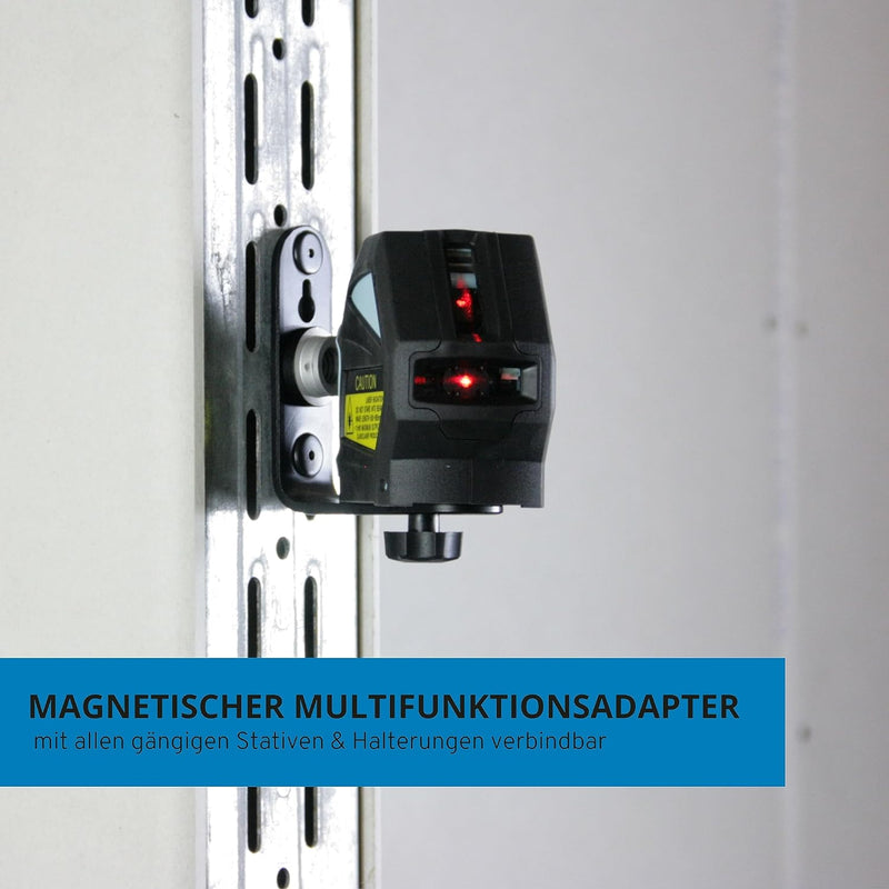 hedue® Linienlaser L1 - Roter Kreuzlinienlaser mit magnetischer Halterung (Multifunktions-Adapter),