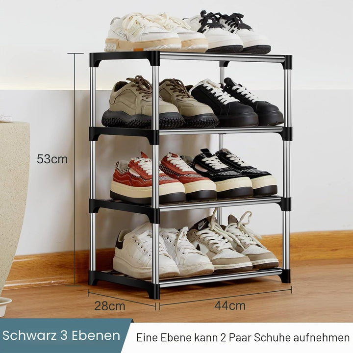 Kleines Schuhregal mit 4 Ebenen, Stapelbares Schuhregal Metall Schuhschrank für Eingang Schrank für