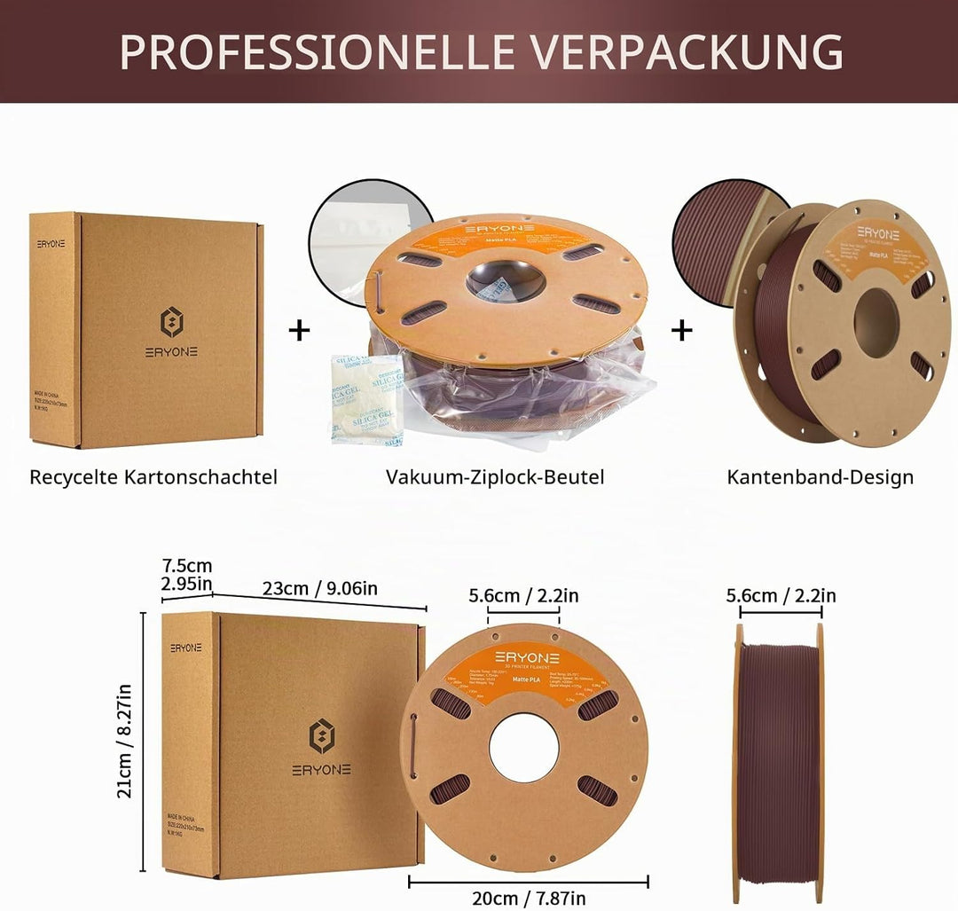 ERYONE Matte PLA 3D Drucker Filament 1.75mm, Massgenauigkeit +/- 0.03 mm, 1 kg 1 Spule, Matte Rubin
