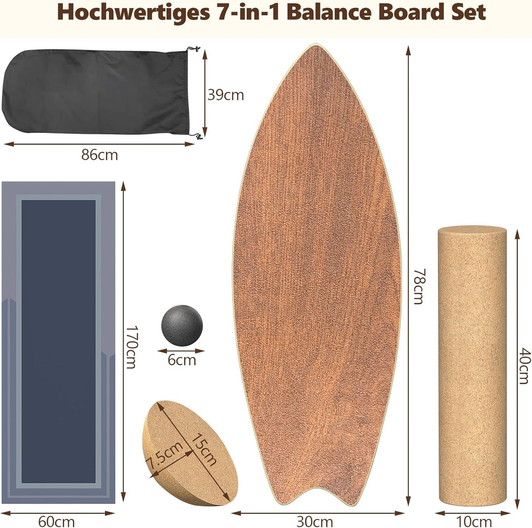 Balance Board Erwachsene aus Holz - Stabilitätstrainer mit rutschfester Oberfläche | inklusive Rolle