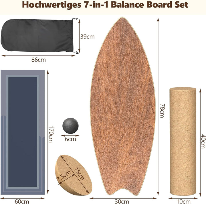 Balance Board Erwachsene aus Holz - Stabilitätstrainer mit rutschfester Oberfläche | inklusive Rolle