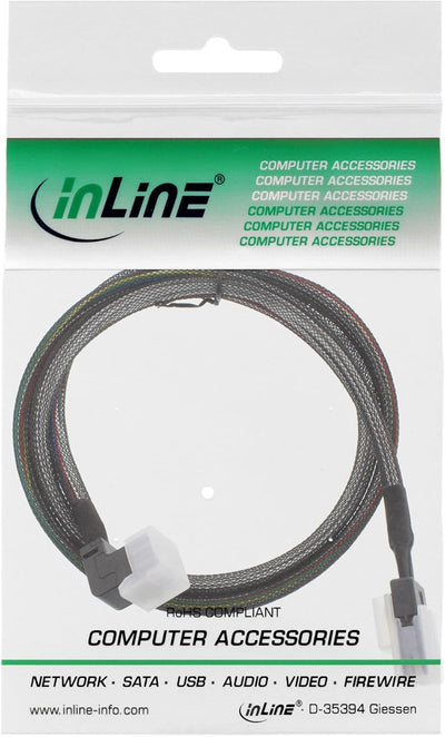 InLine 27629B Mini-SAS HD Kabel, SFF-8643 gewinkelt zu SFF-8087, mit Sideband, 1m