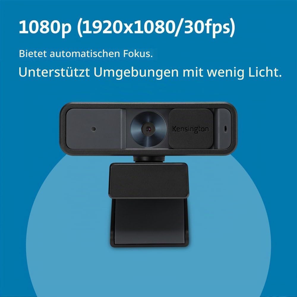 Kensington W2000 1080p Autofokus-Webcam, USB-Stromversorgung, integriertes Mikrofon mit Noise Reduct