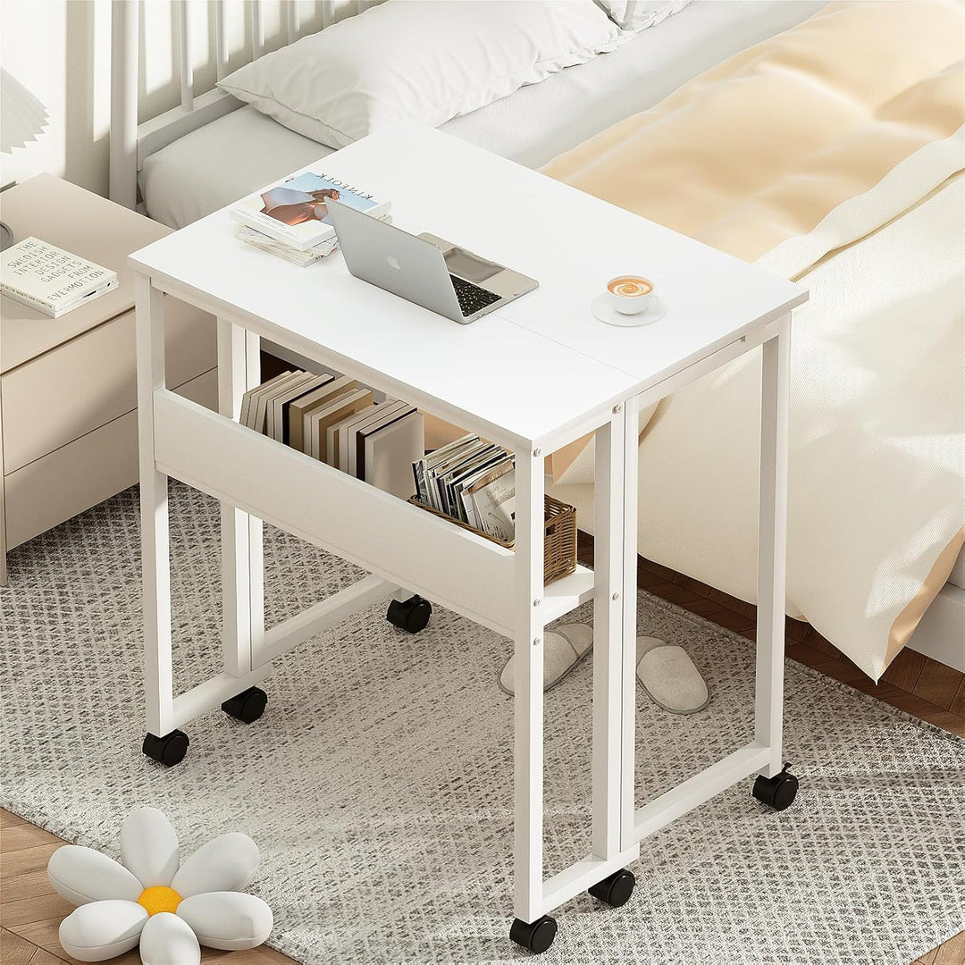 GreenForest Kleiner Schreibtisch Klappbar, 80 cm Klappschreibtisch mit Rollen, Einfache Montage Klap