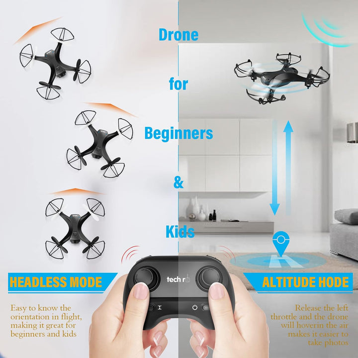 tech rc Mini Drohne mit HD Kamera FPV RC Drone mit 2 Akkus 2.4Ghz Ferngesteuerte Quadrocopter Anfäng