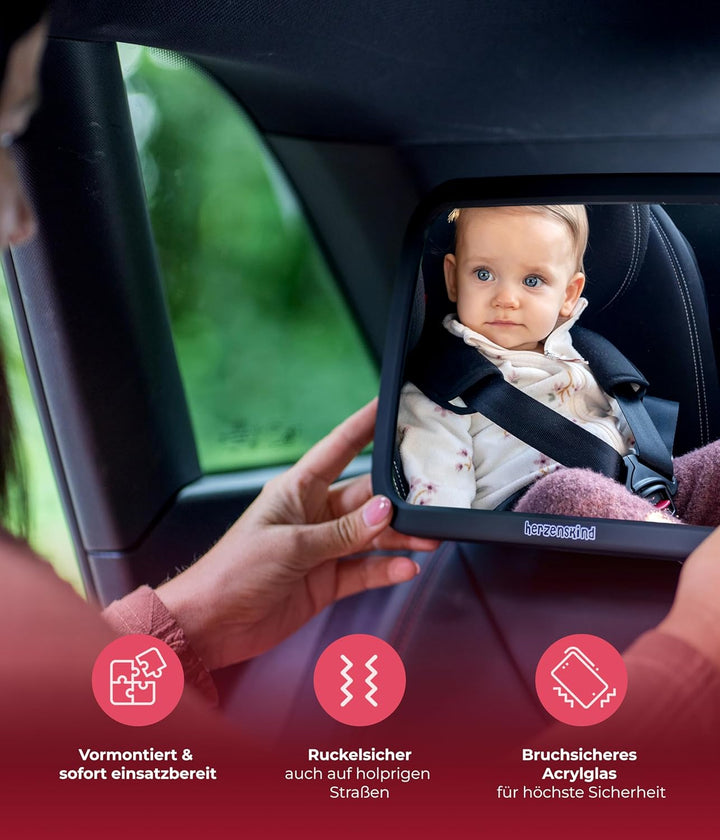 HerzensKind XXL Autospiegel für Babys im Rücksitz. 25% grösser für perfekte Übersicht. Rücksitzspieg