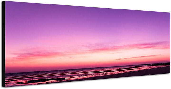 Paul Sinus Art Panoramabild auf Leinwand und Keilrahmen 150x50cm Strand Meer Sonnenuntergang Abendro