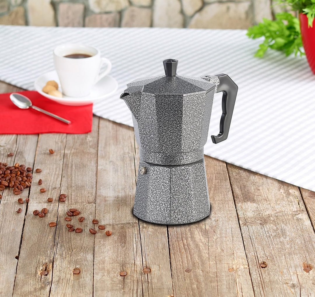 Espressokocher Gas: 2er Set Espresso-Kocher in Hammerschlag-Optik, für 6 Tassen, 300 ml (Mokkakannen