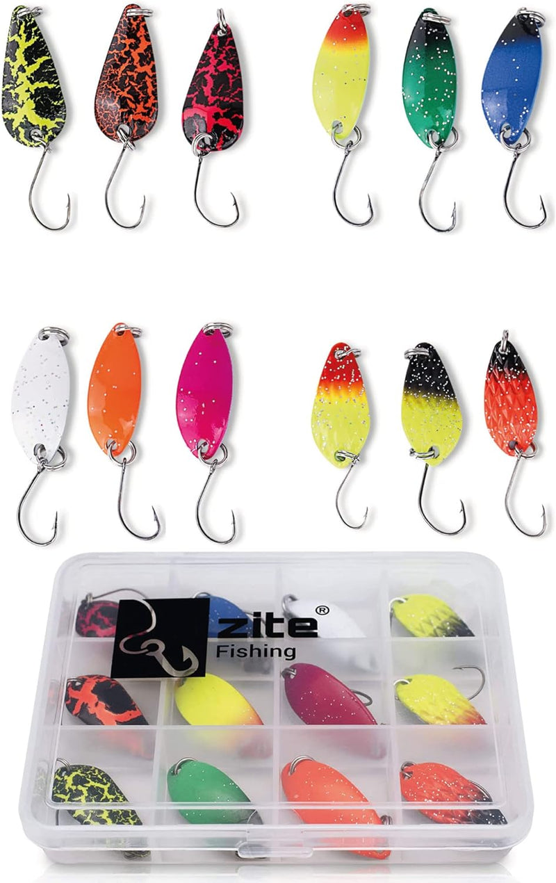 Zite Fishing Forellen-Köder Set 39 Stück - Trout Spoons Forellenblinker + Forellen-Spinner Angelköde