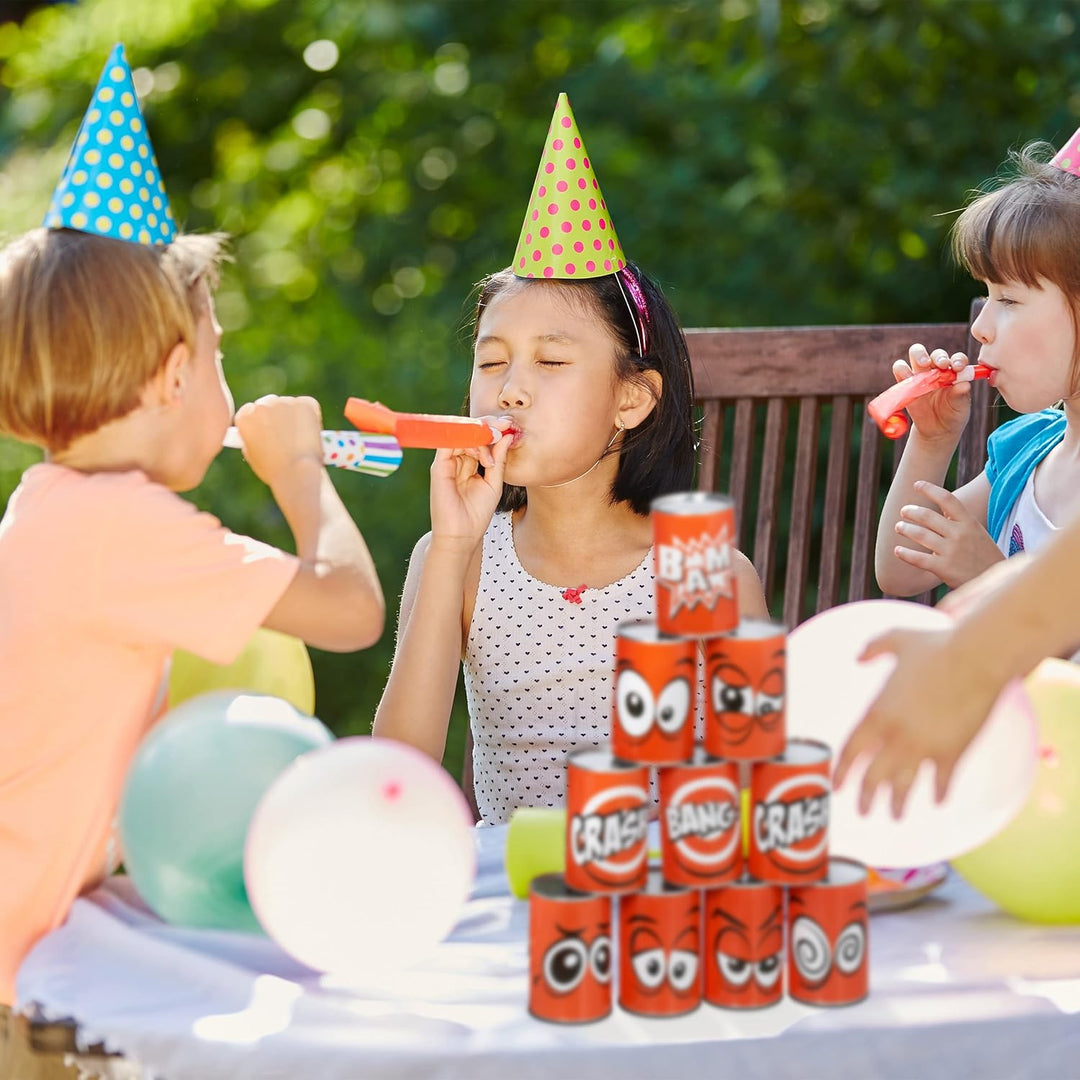 Relaxdays Dosenwerfen für Kinder, Büchsenwerfen Garten, 10 Blechdosen & 3 Säcke, Wurfspiel für Kinde
