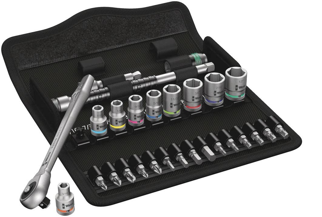 Wera 05004020001 8100 SA 10 Zyklop Metal-Knarrensatz, Durchsteckvierkant, 1/4 Zoll -Antrieb, zöllig,