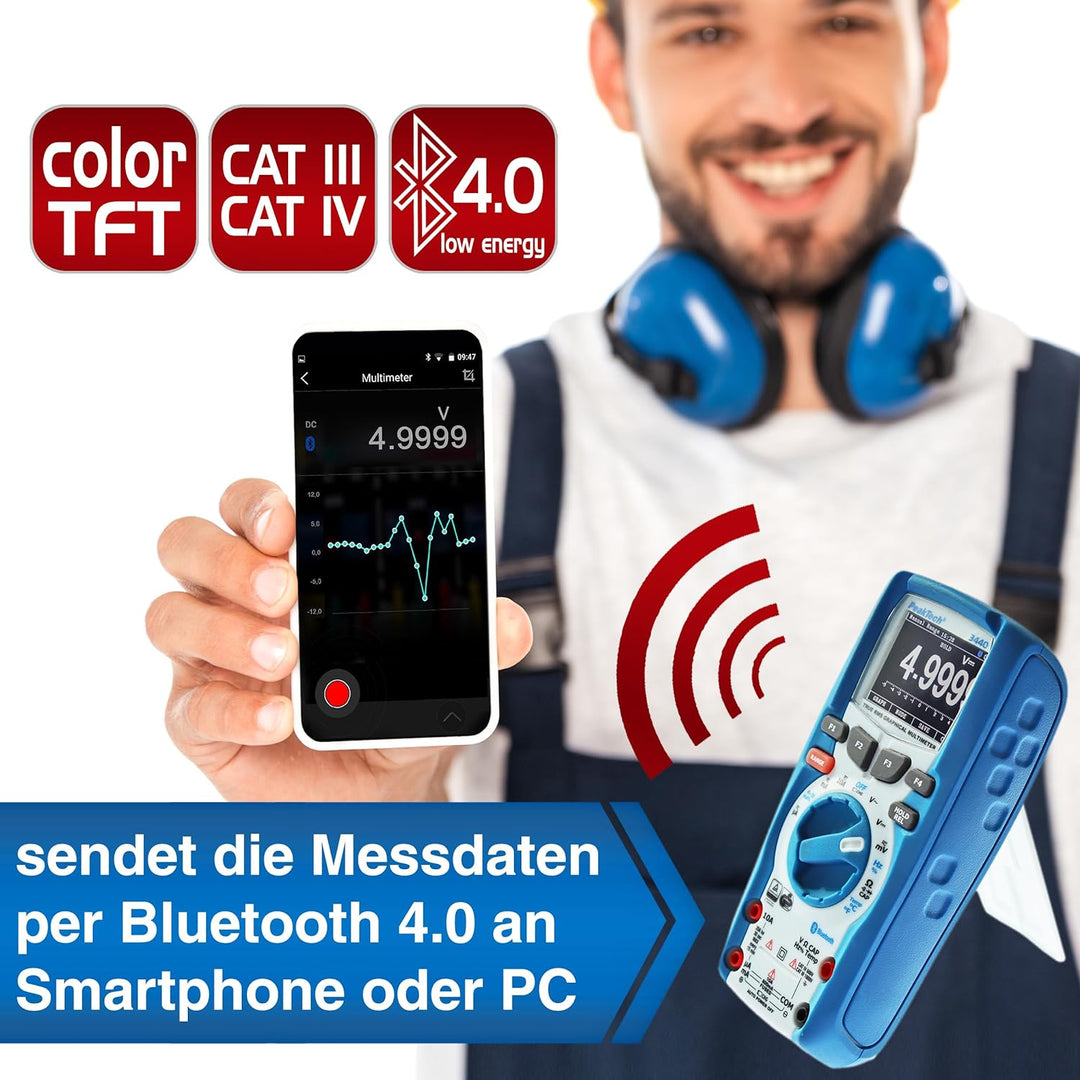 PeakTech 3440 Multimeter digital + 4.0 Bluetooth & Grafik-Display [3 Jahre Garantie] 50000 Counts, P