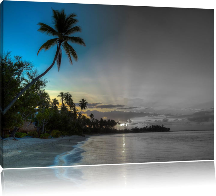 schöner Strand beim Sonnenuntergang schwarz/weiss Format: 100x70 auf Leinwand, XXL riesige Bilder fe