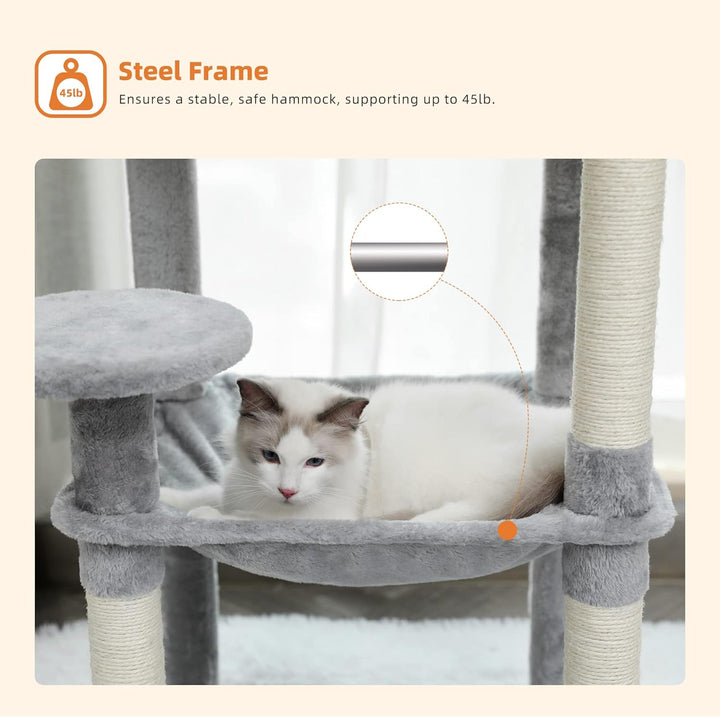 PAWZ Road Katzenbaum mit Metall-Plüsch-Hängematte, Katzenturm für ausgewachsene Katzen mit 2-türigem