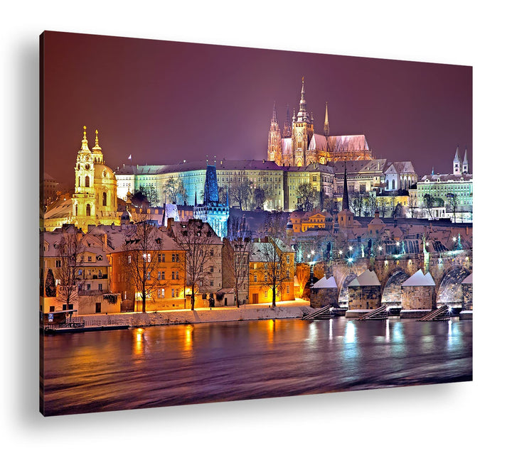 deyoli erhellendes Prag bei Nacht Format: 60x40 als Leinwand, Motiv fertig gerahmt auf Echtholzrahme