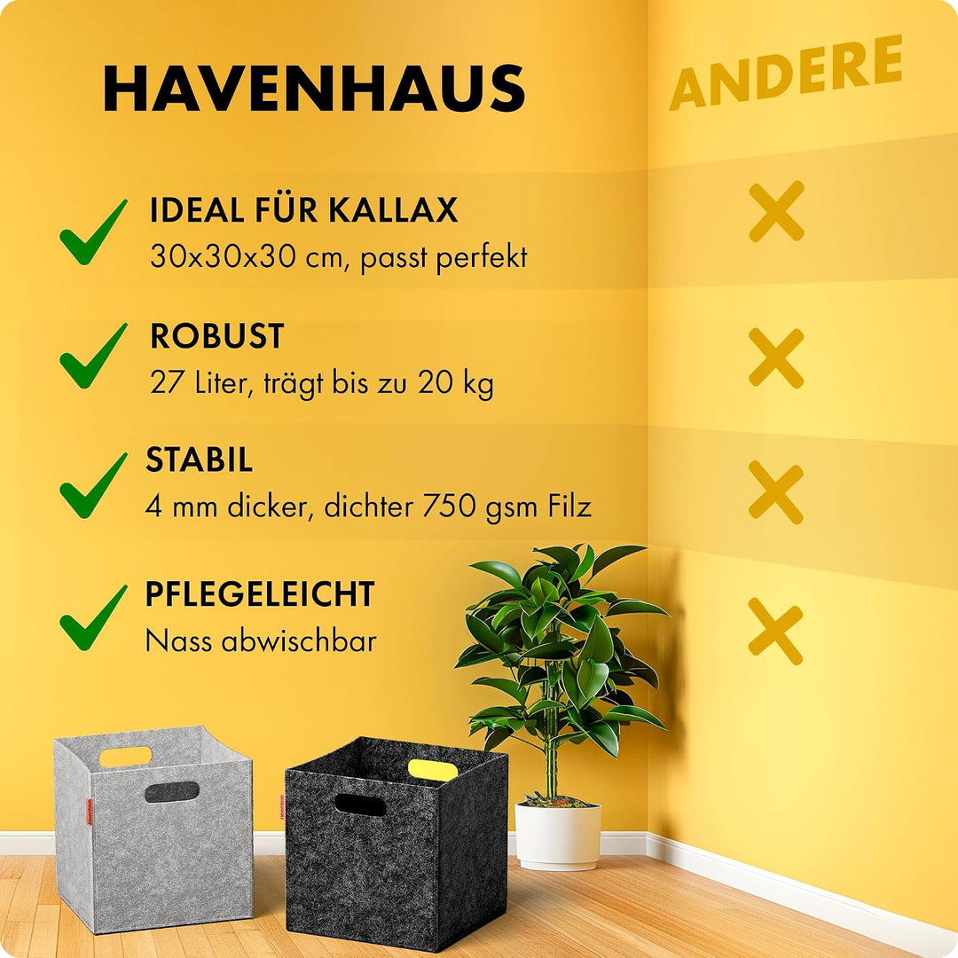 Havenhaus Filzkorb faltbar 6er Set senfgelb 30x30x30cm | 6er Set Boxen Aufbewahrung Filz | Körbe gee