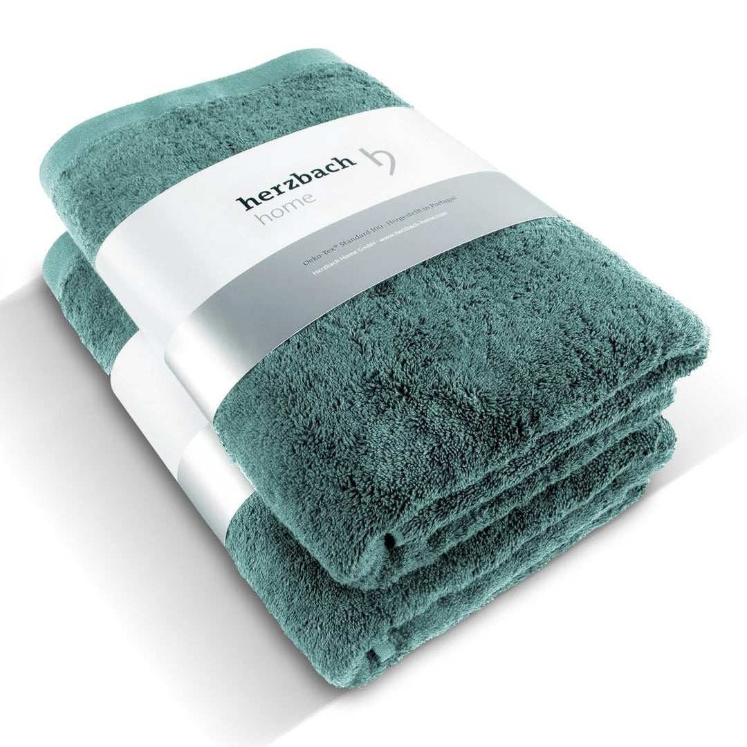 herzbach home Premium Duschtuch 2er-Set 70 x 140 cm (Ozeangrün) – Grosse, weiche & saugstarke Dusch-