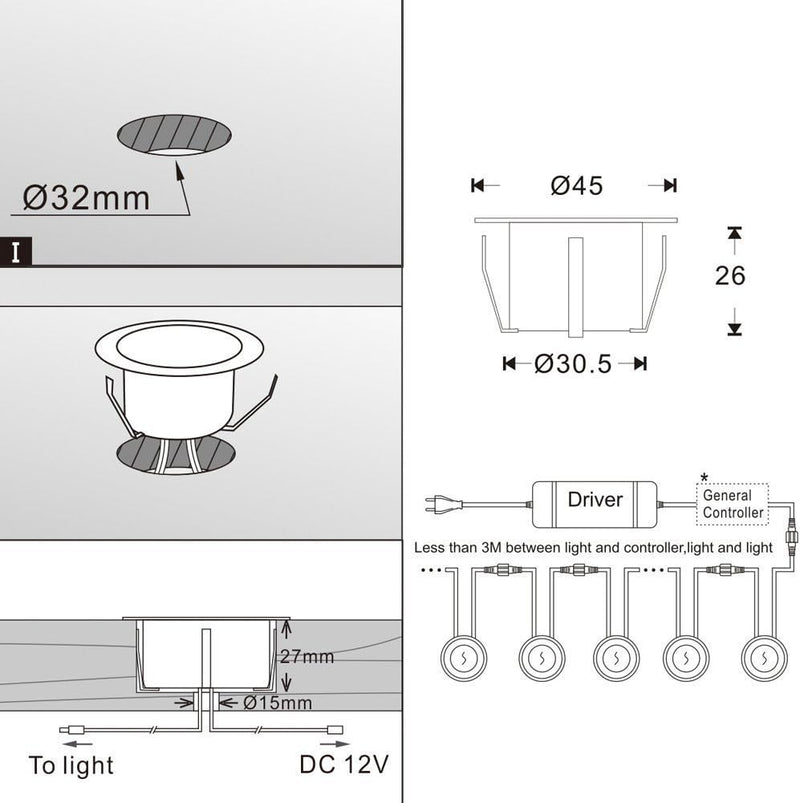 CHNXU LED Bodeneinbaustrahler 6er Set Ø45mm 1W Terrassen Einbaustrahler Aussen 12V IP67 Wasserdicht