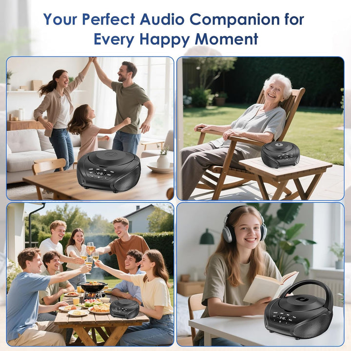 Gueray Tragbarer CD-Player Boombox Kompakt-Radio mit Stereo-Lautsprechern UKW-Radio 3,5-mm-AUX-Einga