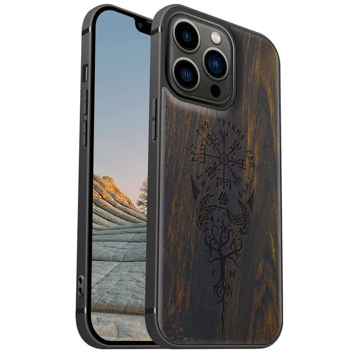 Carveit Magnetisch Hülle für iPhone 13 Pro Case [Elegante Schwarzholz] [Weich TPU Stossstange] Stoss