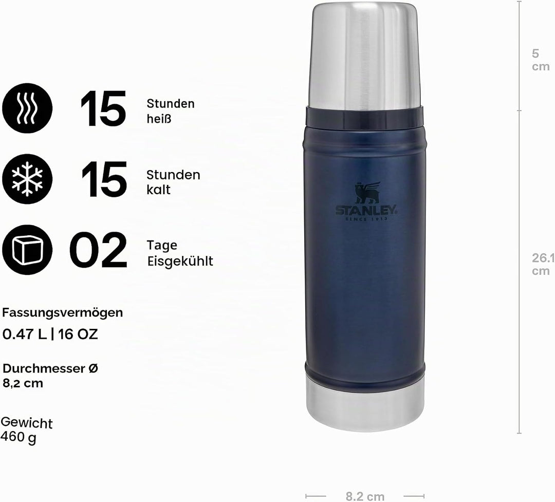 Stanley Classic Legendary Thermosflasche Edelstahl 473 ml - Thermos Hält 15 Stunden Heiss oder Kalt
