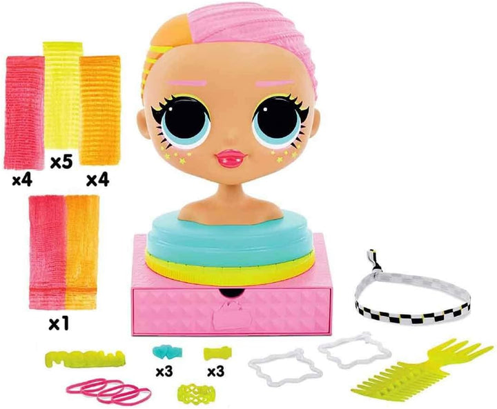 L.O.L. Surprise!, O.M.G. Styling Head Neonlicious – Frisierkopf mit 30 Überraschungen, Styling-Erwei