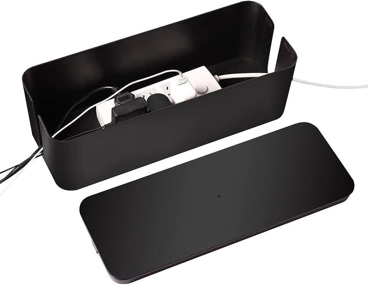 Callstel Steckdosenbox: Kabelbox gross, 40x15,5x16,5 cm mit Ladesteckplatz im Deckel, schwarz (Wallb
