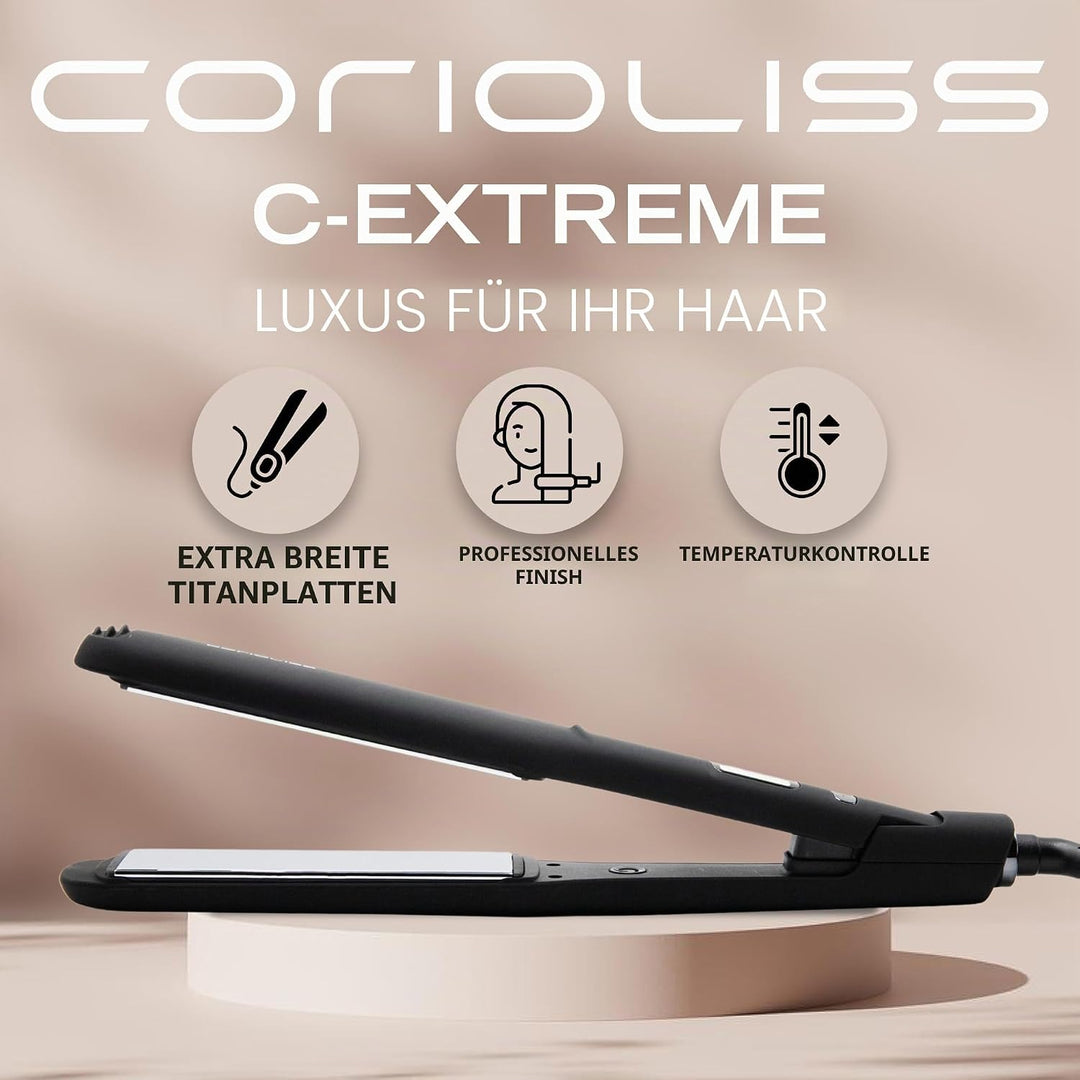 Corioliss | Glätteisen | Extra Breite Titanplatten Anti Frizz | Haarglätter Locken und Glätten | Pro