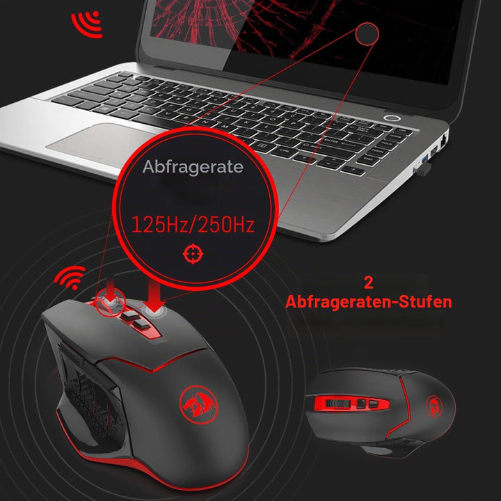 Redragon M690-1 Kabellose Gaming-Maus mit DPI-Schaltung, 2 Seitentasten, 2400 DPI, ergonomisches Des