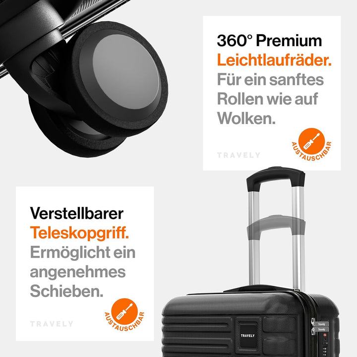 Travely Premium Handgepäck Koffer 55x40x20cm - passend für Ryanair, Lufthansa, Eurowings und co. I 3