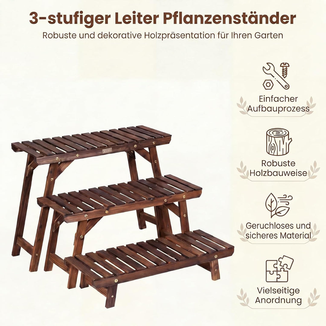 GYMAX 3-stufiges Blumenregal, kombinierbarer Pflanzenregal Outdoor, Pflanzenständer Blumenständer au