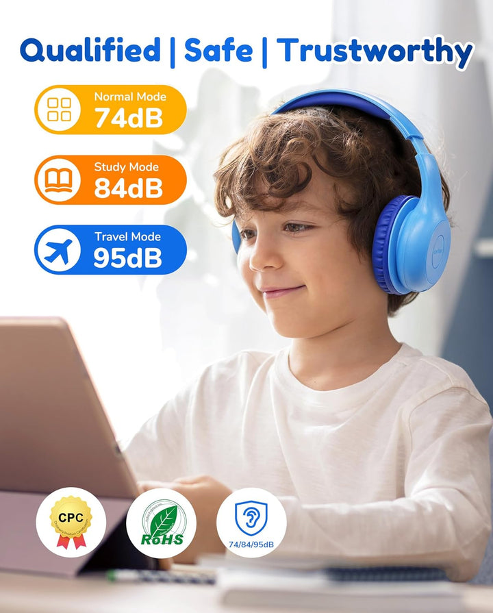 EarFun Bluetooth Kopfhörer Kinder, 74/85/94dB Lautstärkeregelung, HiFi Sound, HD-Mikrofon, 45 Std Ak