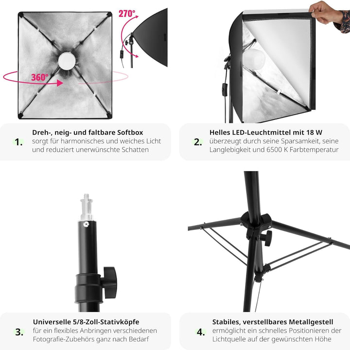 TecTake 800106 Profi Fotostudio Set inkl. Leuchtmittel Softbox, Stativ + Tasche - Diverse Modelle -