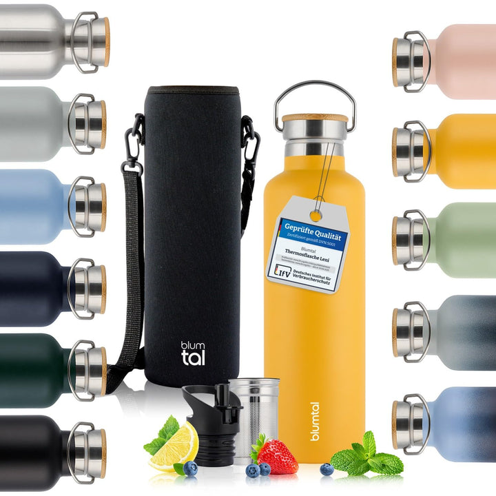 Blumtal Thermosflasche 500ml - Doppelwandige Edelstahl Trinkflasche - Isolierflasche BPA Frei - Teef
