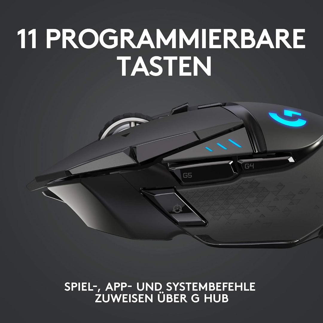 Logitech G502 LIGHTSPEED kabellose Gaming-Maus mit HERO 25K DPI Sensor, Wireless Verbindung, USB-Ans