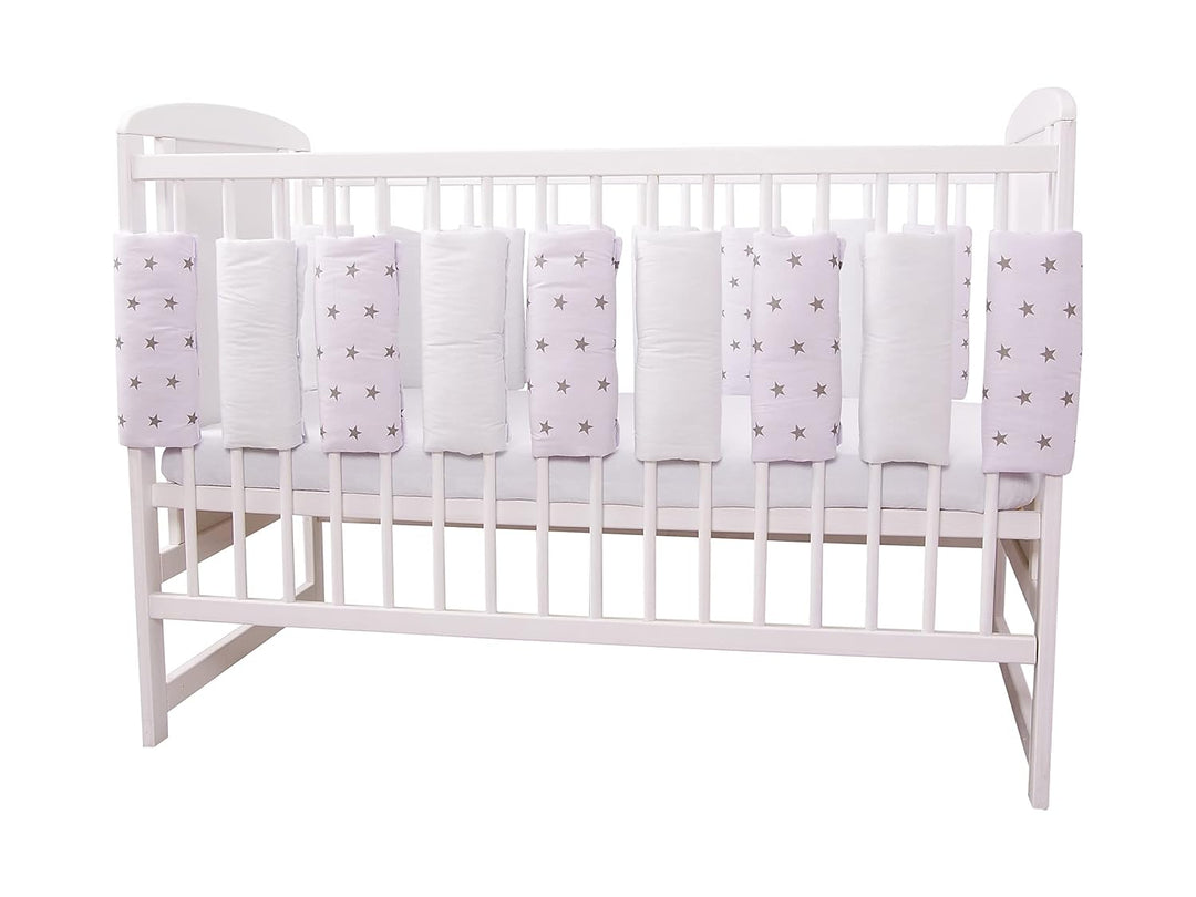Universeller Babybett Gitterschutz mit Klettverschluss aus 100% Baumwolle 38x30cm (Graue Sterne, 9)