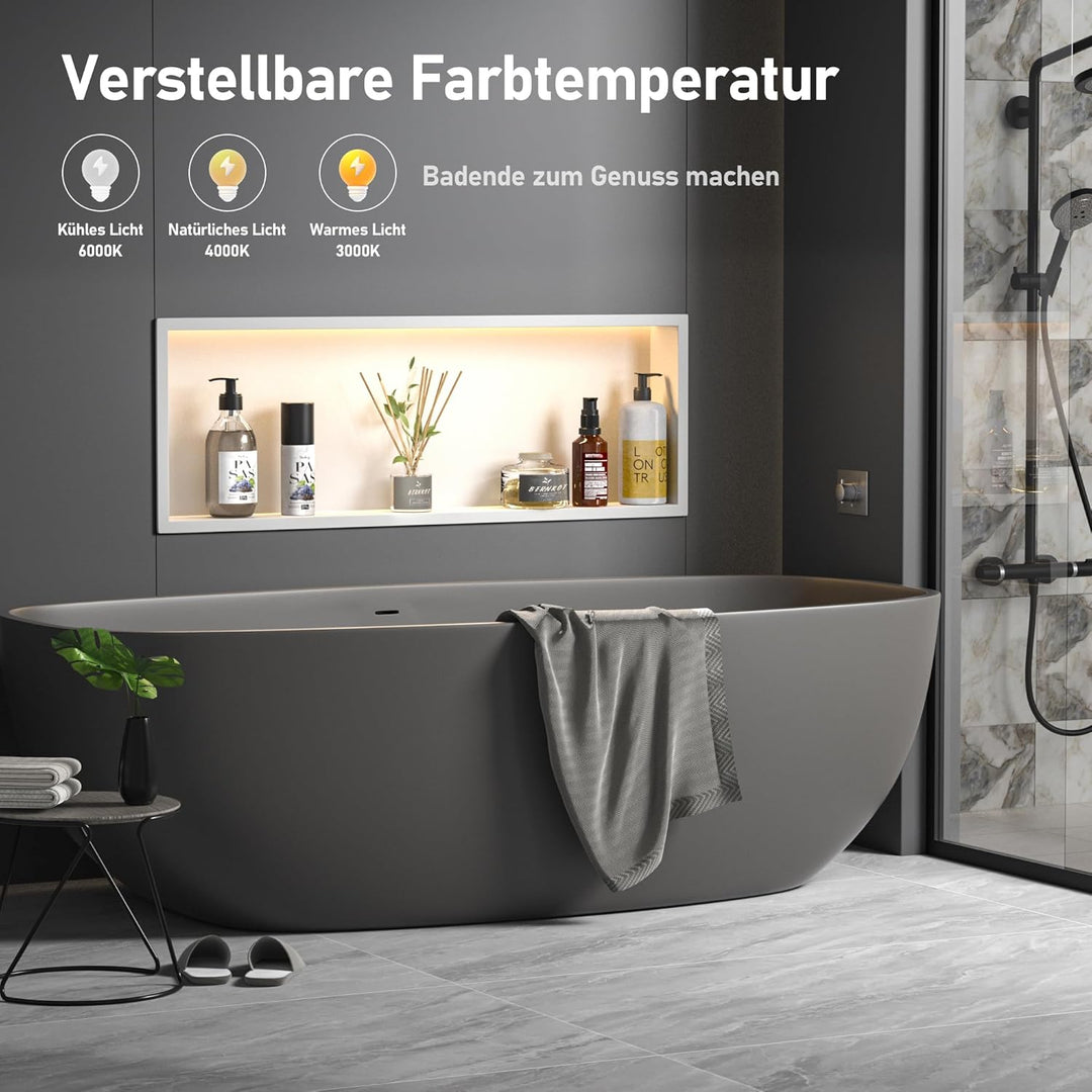 Wandnische Dusche Edelstahl mit LED,Duschnische mit Beleuchtung für Badezimmer Aufbewahrung,Einbau-N