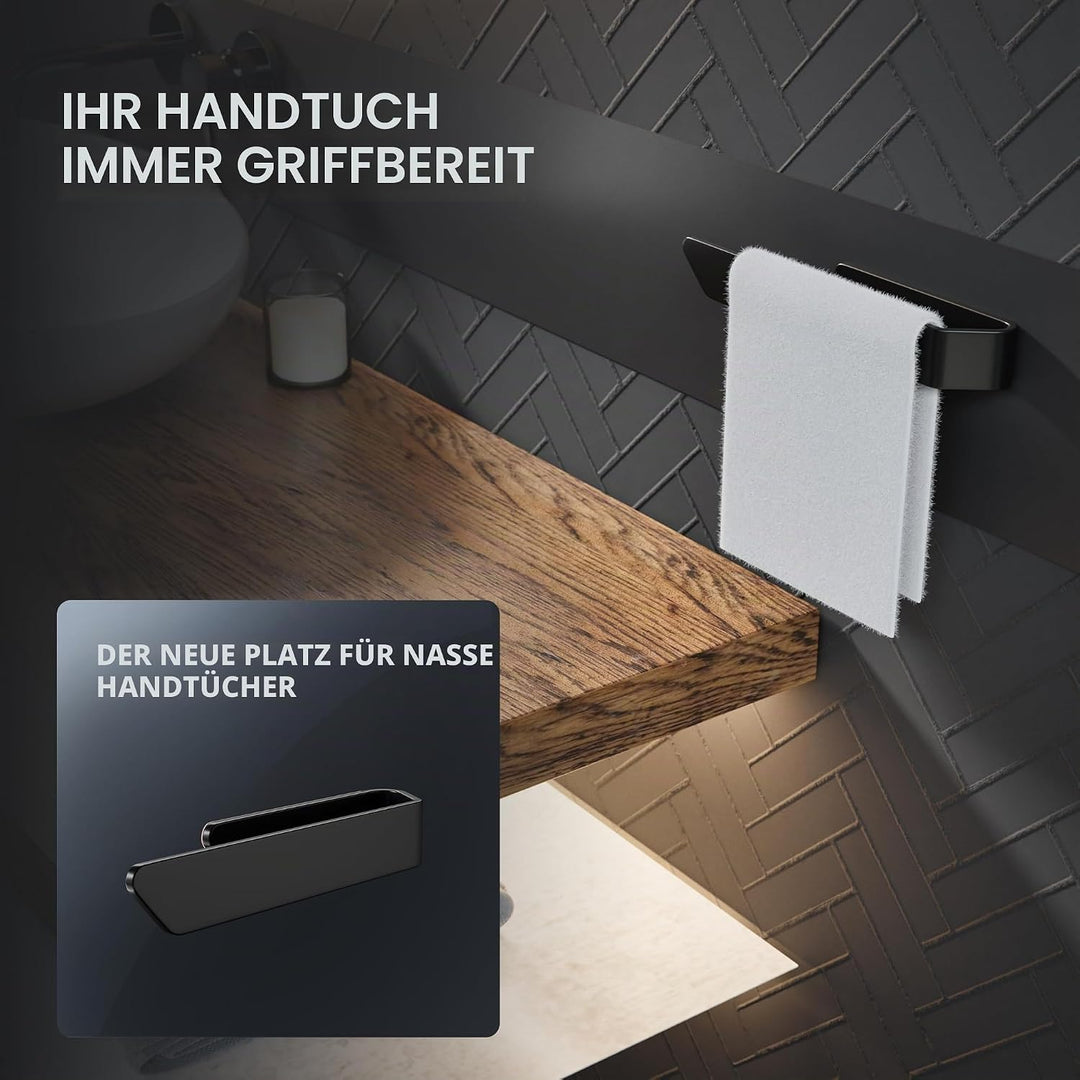 Handtuchhalter Kongsoya Schwarz aus gebürstetem Aluminium | zum Kleben | 20cm | modernes schlichtes