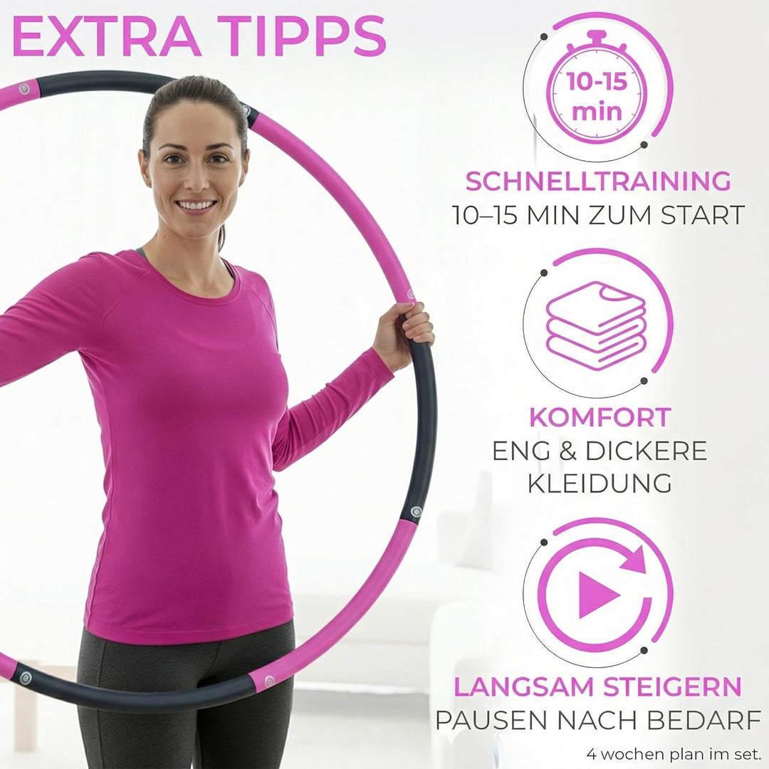 SummerFan Hula Hoop Reifen für Anfänger ohne Wellen und Noppen [1kg bis 1,5kg, 75-100 cm, 6-8 Segmen
