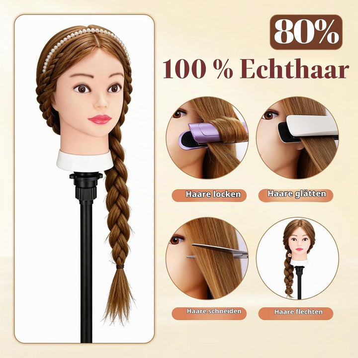 Yofuly 26 Zoll Trainingsköpfe, 80% Echthaar Kosmetik Schaufensterpuppenkopf mit Tischklemme &amp; DIY-Ha
